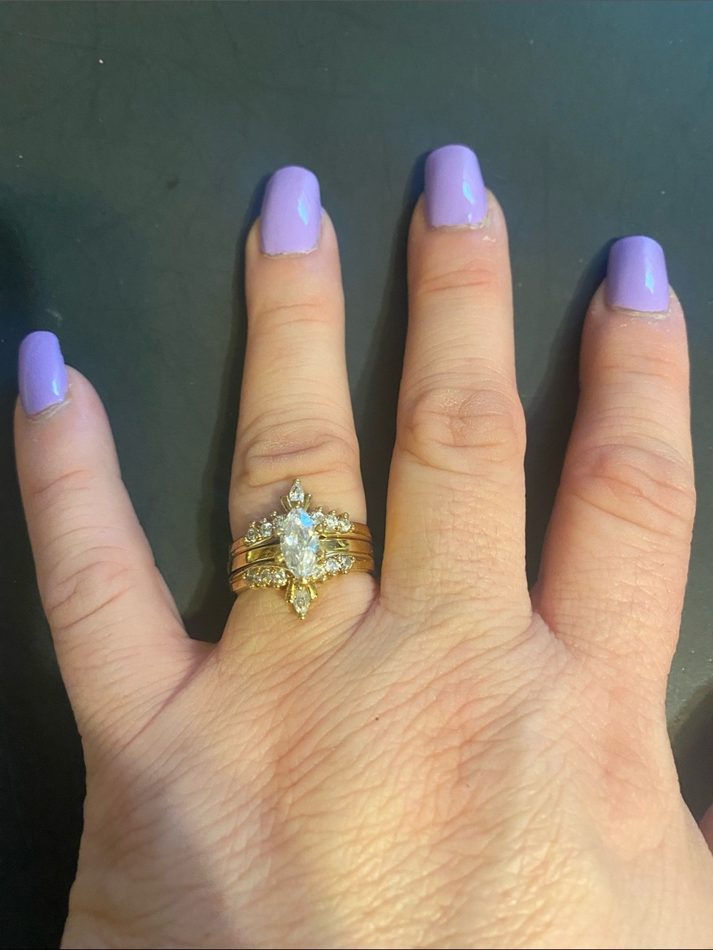 Goldtone Marquise-Center CZ Trio Ring Set in Purple